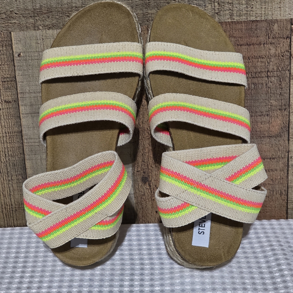 Steve Madden Kimmie Bright Neon Striped Platform Sandals - Picture 7 of 14